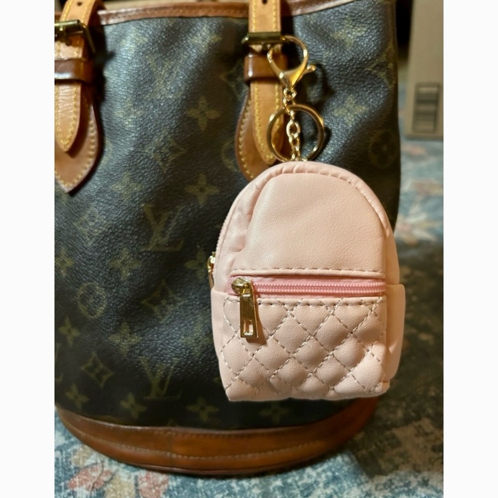 NEW Mini Backpack Bag Charm Key Chain Micro Pouch Wallet Quilted Pink